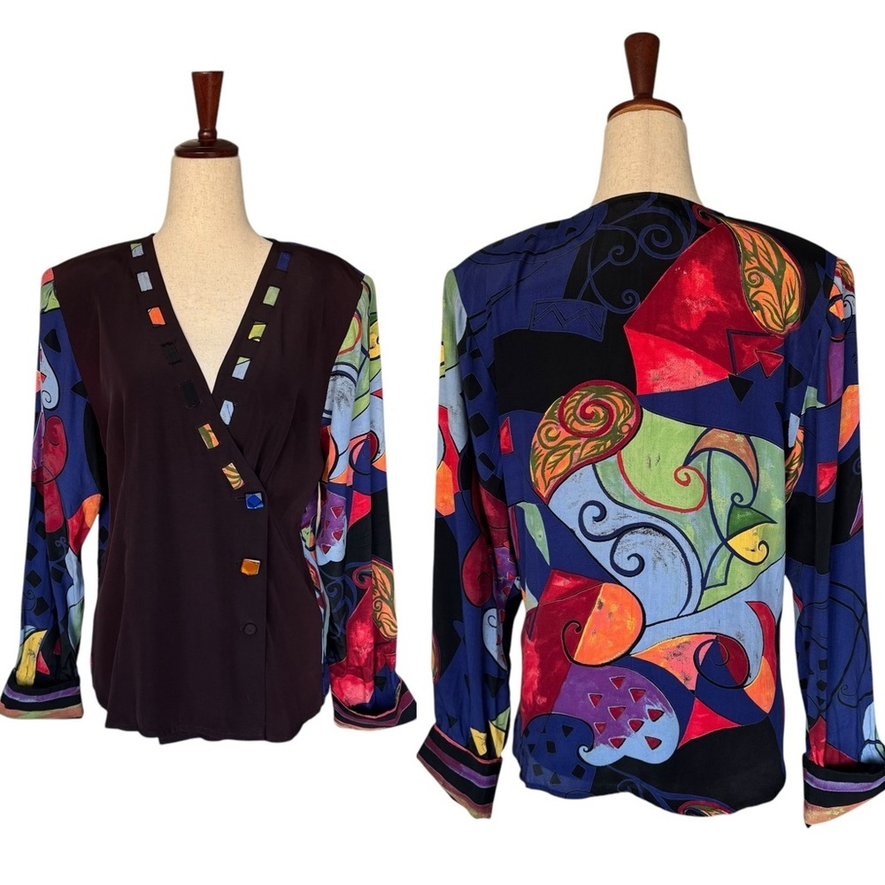 Vintage 80s 90s Componix Jacket Top Blouse Blazer Funky Art to Wear Jewel Medium